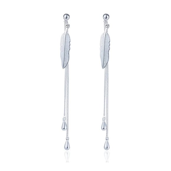 NEW 925 Sterling Silver Leaf Tassel Drop Earrings - Picture 6 of 6